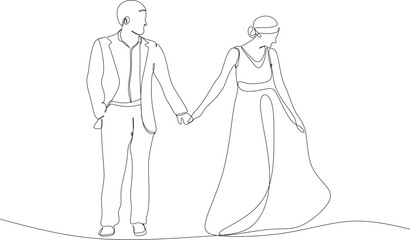 Fototapeta na wymiar continuous line drawing of a young couple walking together