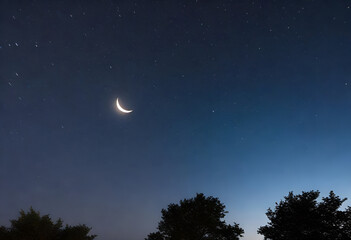 Fototapeta na wymiar crescent moon with sky full of stars in minimal style