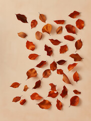 autumn leaves on beige background in