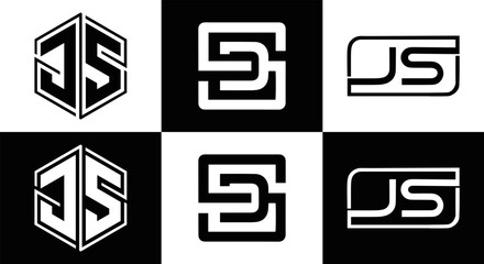 JS logo. JS set , J S design. White JS letter. JS, J S letter logo design. Initial letter JS letter logo set, linked circle uppercase monogram logo. J S letter logo vector design.	

