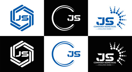 JS logo. JS set , J S design. White JS letter. JS, J S letter logo design. Initial letter JS letter logo set, linked circle uppercase monogram logo. J S letter logo vector design.	
