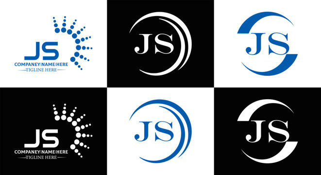 JS logo. JS set , J S design. White JS letter. JS, J S letter logo design. Initial letter JS letter logo set, linked circle uppercase monogram logo. J S letter logo vector design.	
