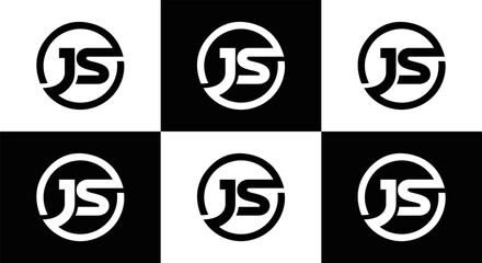 JS logo. JS set , J S design. White JS letter. JS, J S letter logo design. Initial letter JS letter logo set, linked circle uppercase monogram logo. J S letter logo vector design.	
