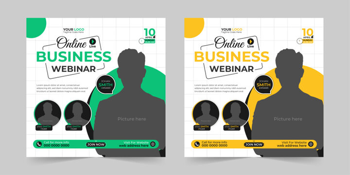 Editable business live webinar conference square social media post and digital marketing promotion advertising banner design template	