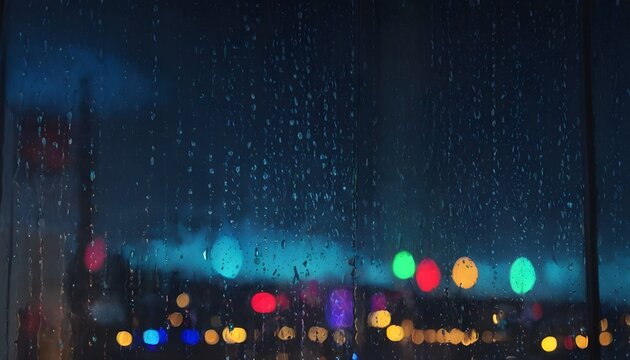 City lights from a window in a rainy day 