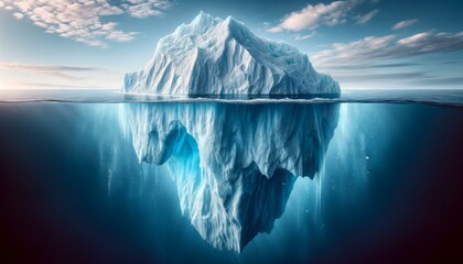 Stunning Iceberg Reflection in Calm Ocean Waters, Climate Change Concept
