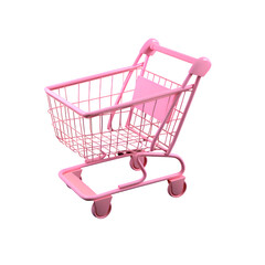Pink shopping cart symbol isolated on black background. Created with generative AI.