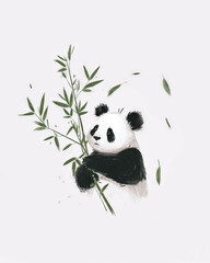 Panda and bamboo on white background
