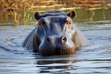 hippopotamus in water Wild animals concept