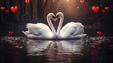 two swans in a lake