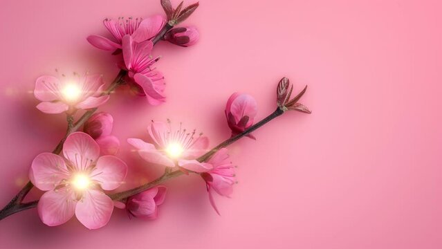 Pink flowers on a pink background valentine's day and women's day concept. Seamless looping 4k time-lapse virtual video animation background  Generated with Al