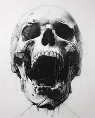 Skull isolated on white background. Black and white illustration