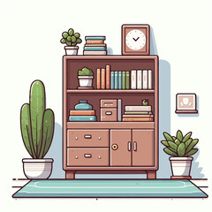 Vector Illustration of Cupboard and Its Friends