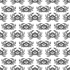 Black and white seamless pattern with crabs.