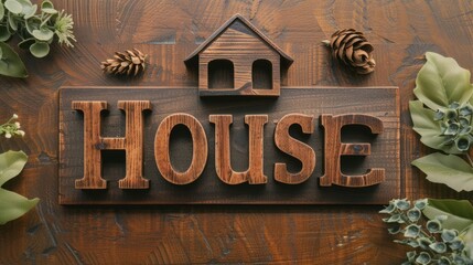 The word House depicted in wooden letters