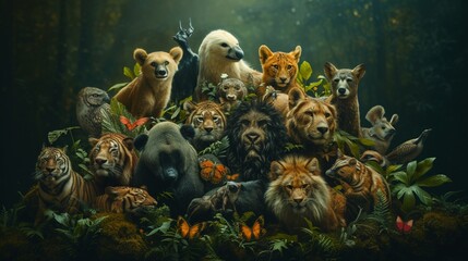 Illustrate the wonder of World Animal Day with a diverse array of endangered species.