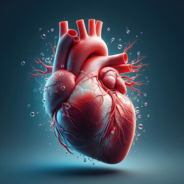Diagram showing human heart 3d renders realistic anatomy. human organ vector illustration