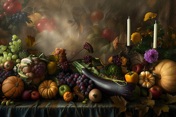 Obraz na płótnie Canvas fresh vegetables on a colorful table in