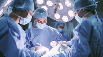 Skilled and cohesive surgical team meticulously performs procedures in the sterile operating room, utilizing advanced techniques to ensure successful and precise interventions for patient well-being.