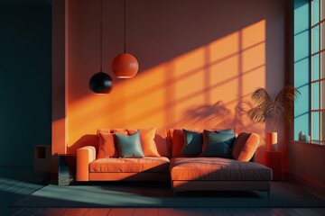 Minimalist vibrant color living room