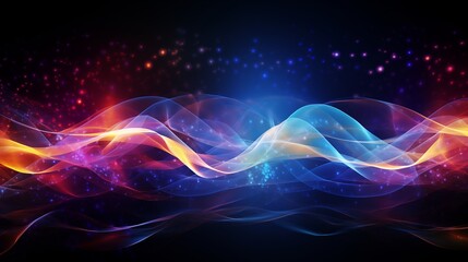 Abstract illustration background with vivid, colorful flowing light waves on a dark backdrop, creating a dynamic and visually captivating scene with energetic vibrancy and aesthetic allure.