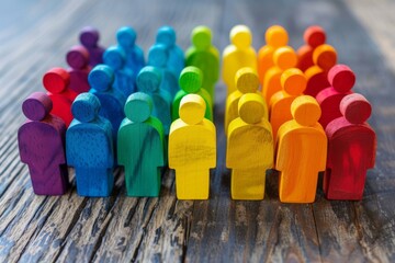 Colorful Wooden Figures Standing in Groups, Diversity Concept