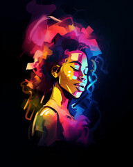 Colorful portrait of a beautiful young woman on a dark background