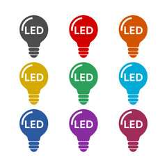 LED light bulb icon isolated on white background. Set icons colorful