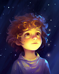 Portrait of a boy with curly hair. Vector illustration
