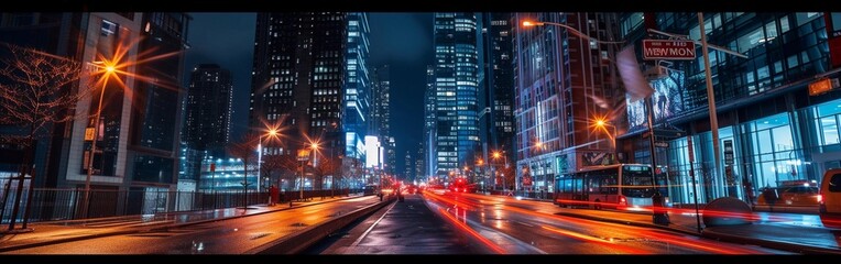 Fototapeta na wymiar Vibrant City Skyline at Night with Dynamic Lighting