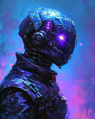 Futuristic male cyborg in space suit