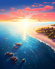 Beautiful seascape at sunset. Digital painting
