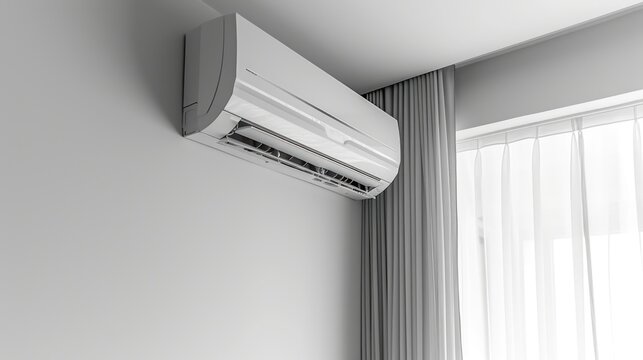 White air conditioner with vent seamlessly blending into a sleek interior.