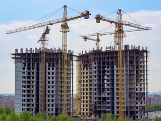 Fototapeta na wymiar High-rise Construction Site with Cranes