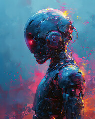Digital painting of a cyborg