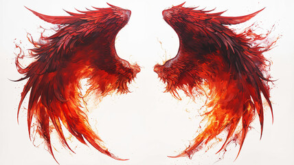 Illustration of a pair of fiery wings, isolated on white background