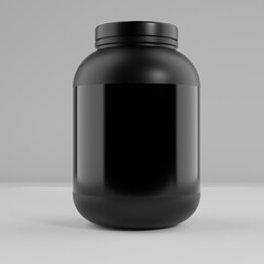 whey protein supplement container tub, grey background