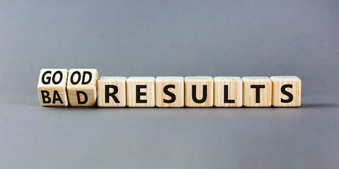 Good or bad results symbol. Concept words Good results Bad results on beautiful wooden blocks....