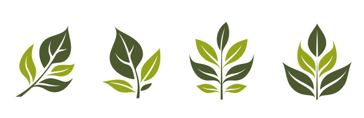 green twig icons. eco, botanical and organic symbol. vector illustration in flat design - obrazy, fototapety, plakaty