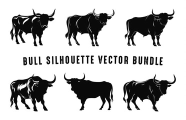 Bull black Silhouettes vector Set, Americal Bulls silhouette bundle