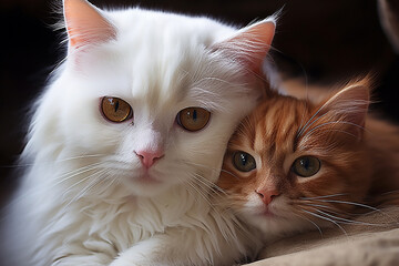 Two cute kittens together close-up