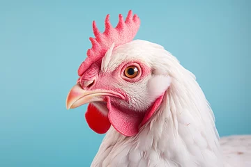 Fotobehang a white chicken with a red comb © Dogaru