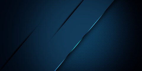 Abstract dark blue background with overlap layer on carbon texture - obrazy, fototapety, plakaty