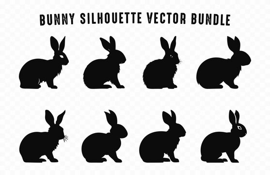 Bunny Silhouette vector set, Easter bunnies silhouettes, Different Rabbits black clipart bundle