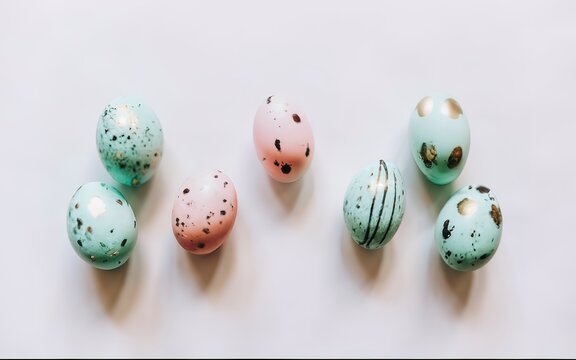 Blue and pink easter eggs on white background