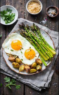 new potatoes with boiled asparagus with eggs and cheese. idea for breakfast or lunch