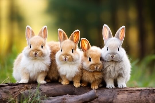 a group of bunnies on a log