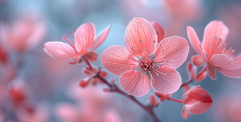 Beautiful pink cherry blossoms in spring time. Floral background.