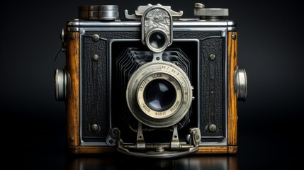 Vintage camera - retro photography equipment on dark background