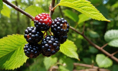 Nature's Bounty Unveiled: Blackberries Basking in Forest Splendo